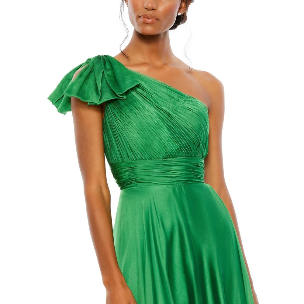 NWD $398 Mac Duggal [ 14 ] Pleated One‎ Shoulder Chiffon Gown Green #G1782 - Picture 2 of 16